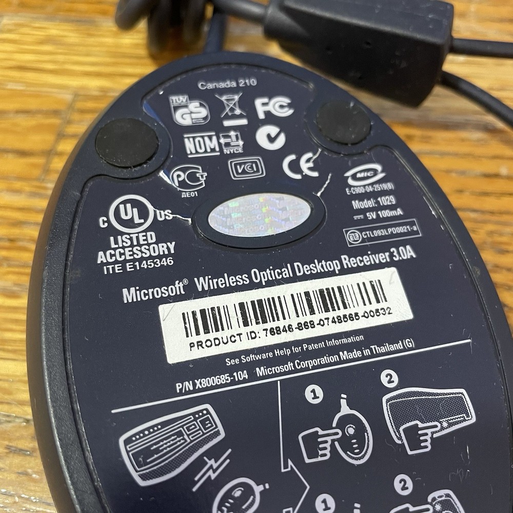 Microsoft Wireless Optical Desktop Receiver 3.0A Model 1029 PS/2 and USB Cable