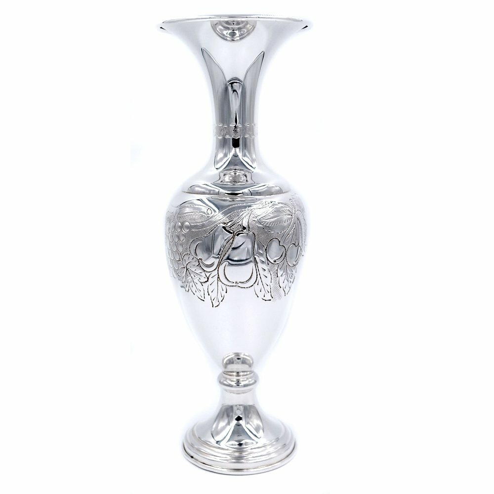 Solid Silver Fruit Chiseled Vase Made in Italy
