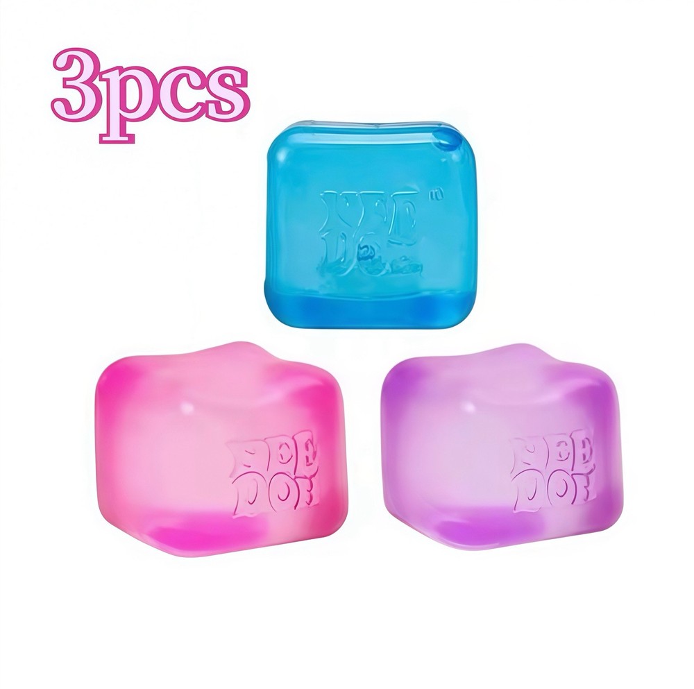 NeeDoh Nice Cube 3 Pack Bundle Super Solid Squish Fidget Toy Pink/Blue/Purple