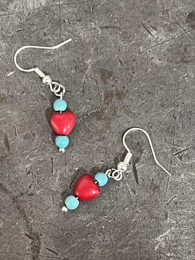 Red Boho Dangle Beaded Earrings NWOT Handmade