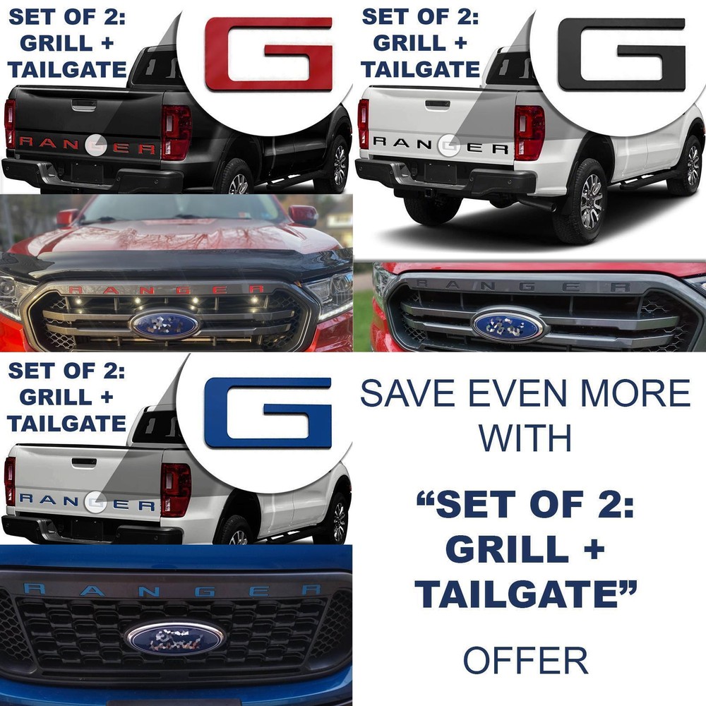 MATTE BLACK RAISED TAILGATE LETTERS INSERTS COMPATIBLE WITH RANGER 2024-2026