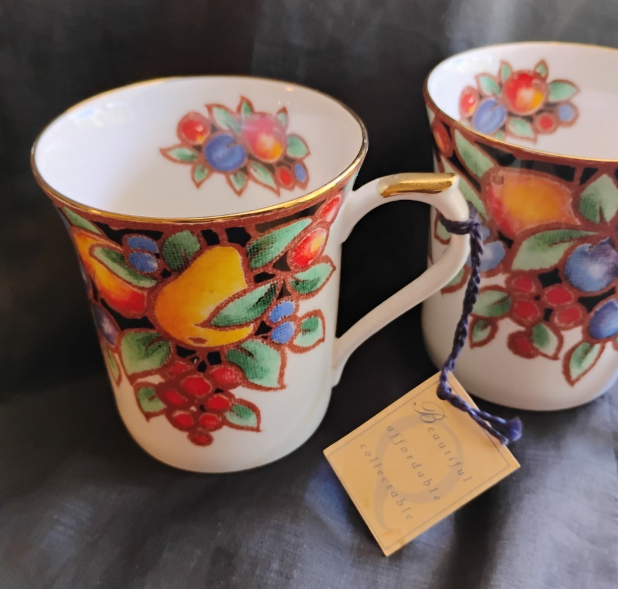 New with Tag Queens Fine Bone China "Covent Garden" Pattern Mugs, Set of 2