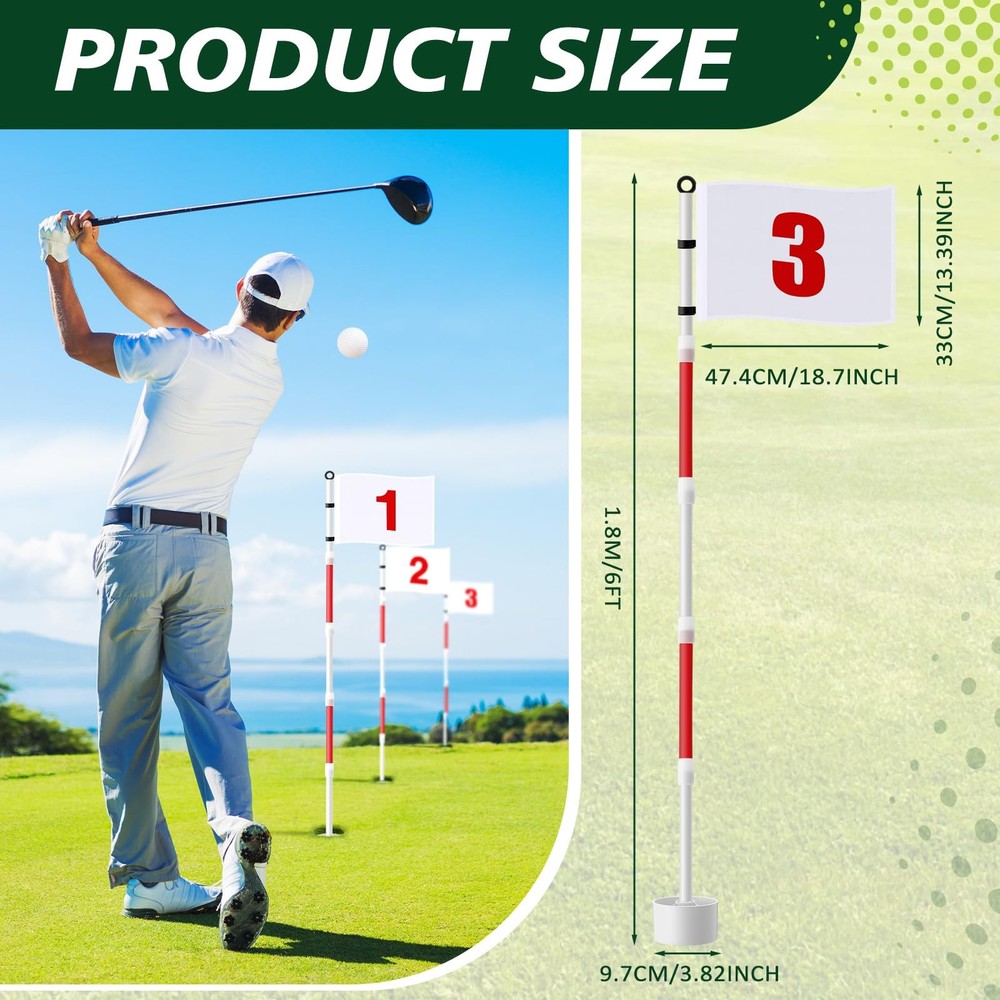 3 Pack Golf Flag Stick 6ft Putting Flag Golf Hole Cup Pole Pin Numbered Flags...