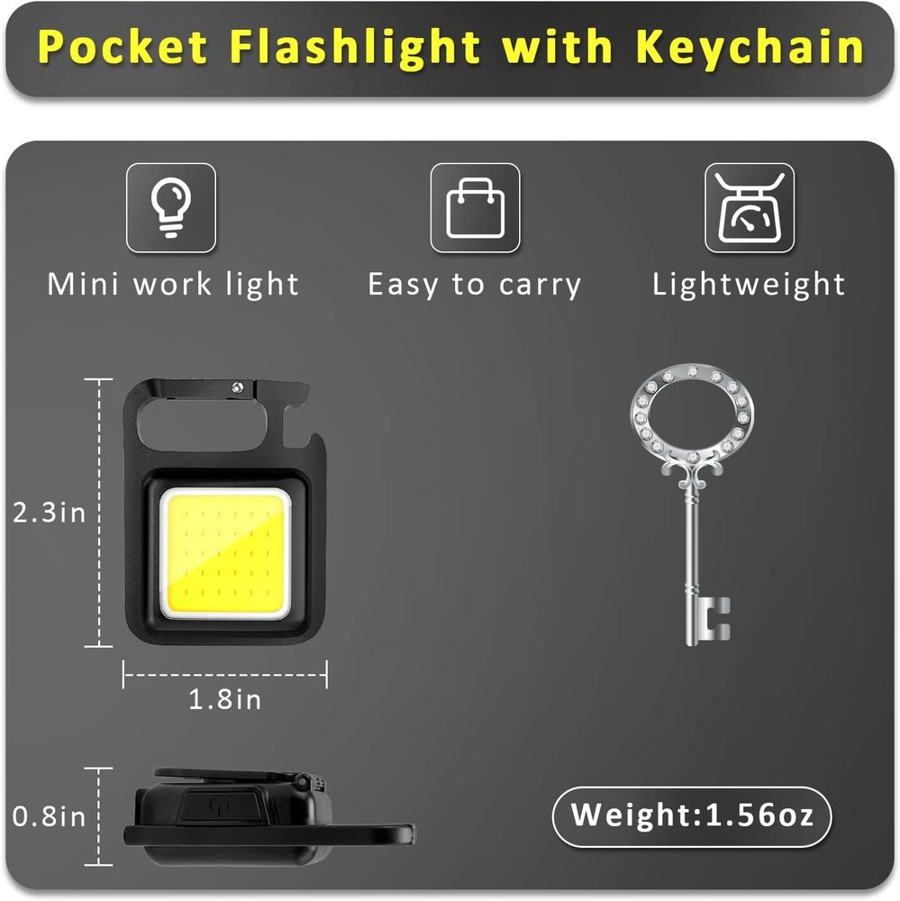 4PCS 800 Lumens Rechargeable Keychain Flashlight Mini COB Flashlights Bright