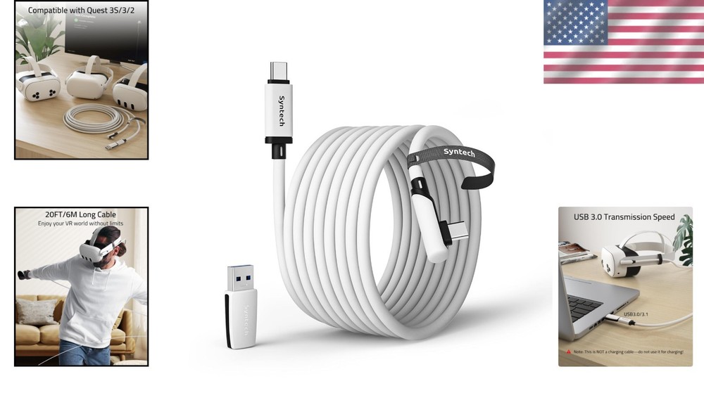20FT USB 3.0 VR Link Cable with Enhanced Durability for Oculus & Pico 4 Systems