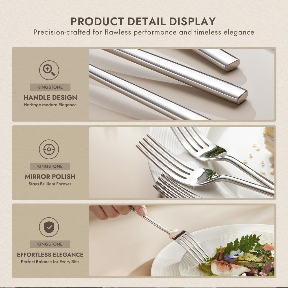 KINGSTONE Dinner Forks Set, 4-Piece Silverware Flatware 4-Piece, Silver