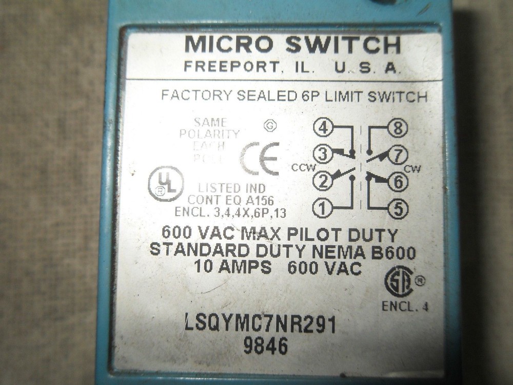 1 MICRO SWITCH LSQYMC7NR291 9846 LIMIT SWITCH