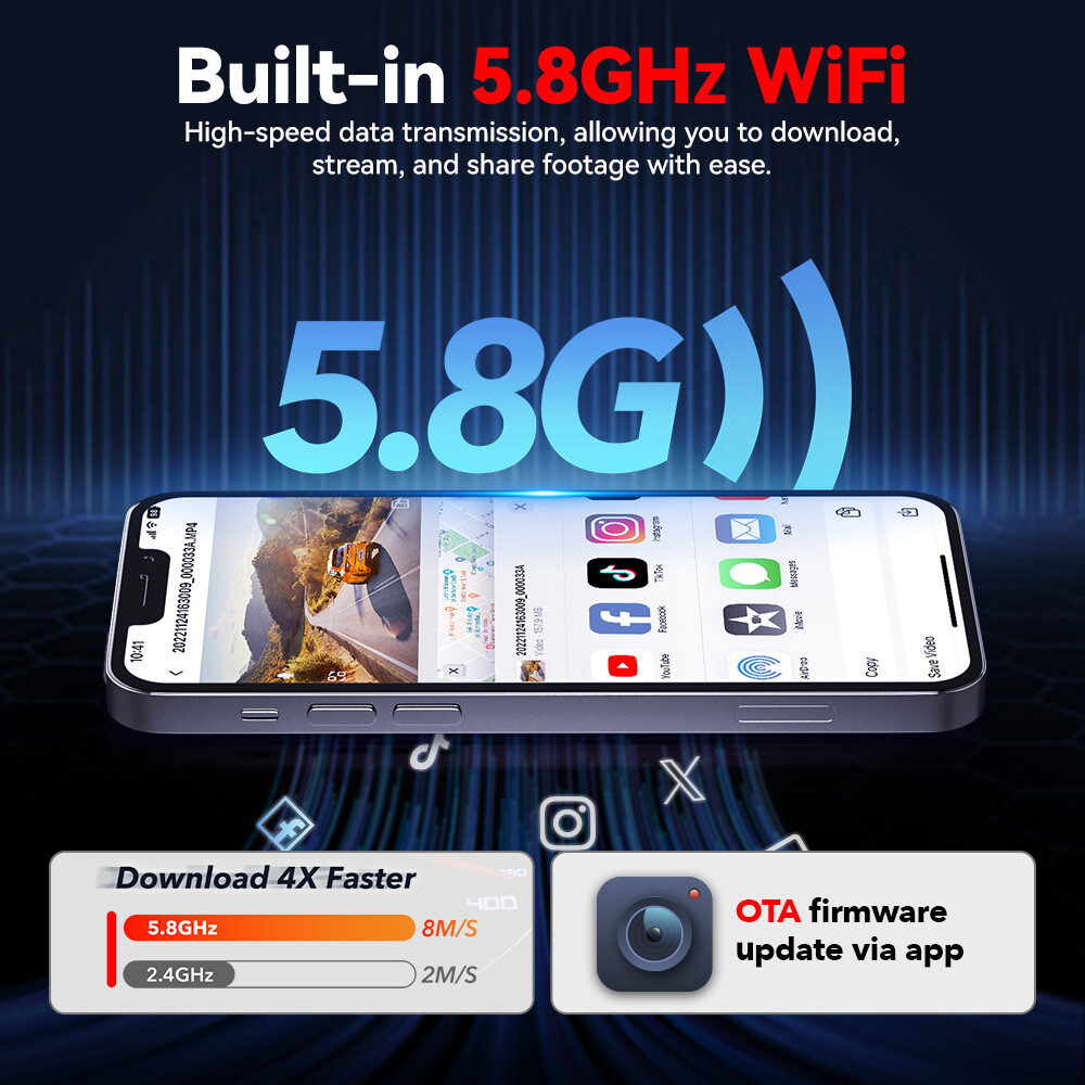 REDTIGER A4 Dash Cam Front and Rear 4K Dash Camera, 5.8GHz WiFi, 2" Touch Screen