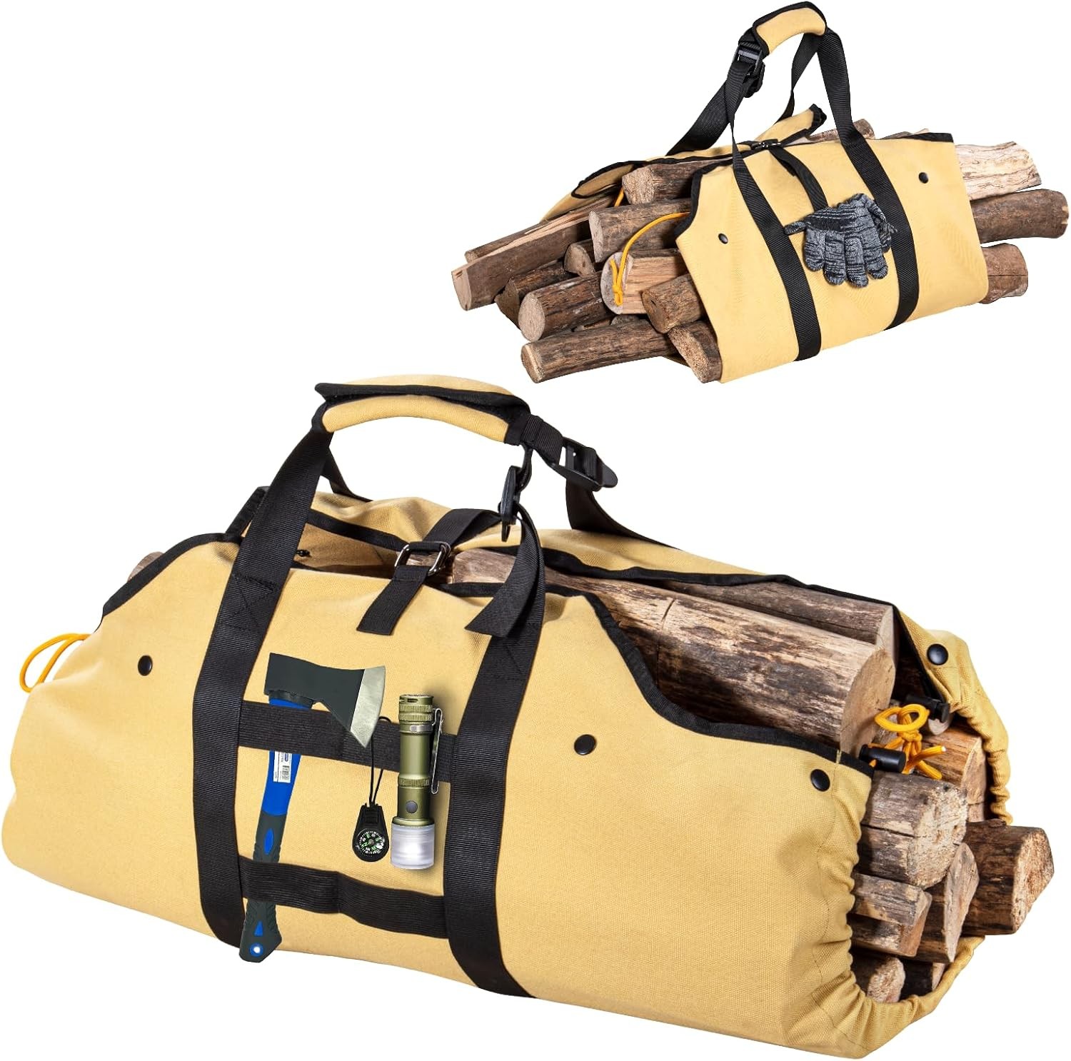Firewood Carrier Waxed Canvas Log Carrier Sturdy Firewood Bags Heavy Duty Firewo
