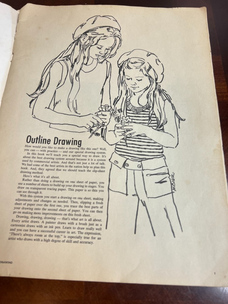 1972 art instruction schools outline drawing book