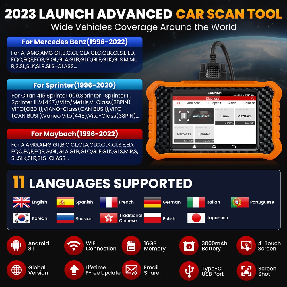 LAUNCH Creader Elite V2.0 Bidirectional OBD2 Scanner For Mercedes-Benz Sprinter