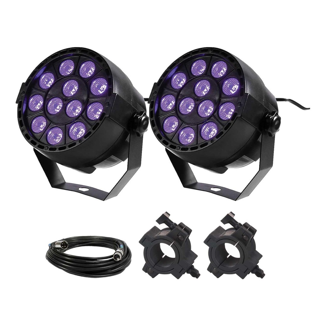 Eliminator Mini Par UV LED Effect Par Lights (2 Pack) + Clamps + Cable