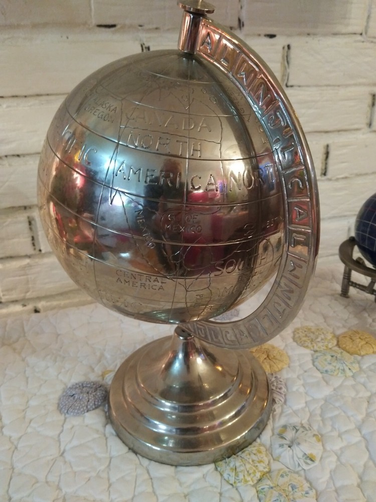 Decorative Metal Silver Desk Globe Large