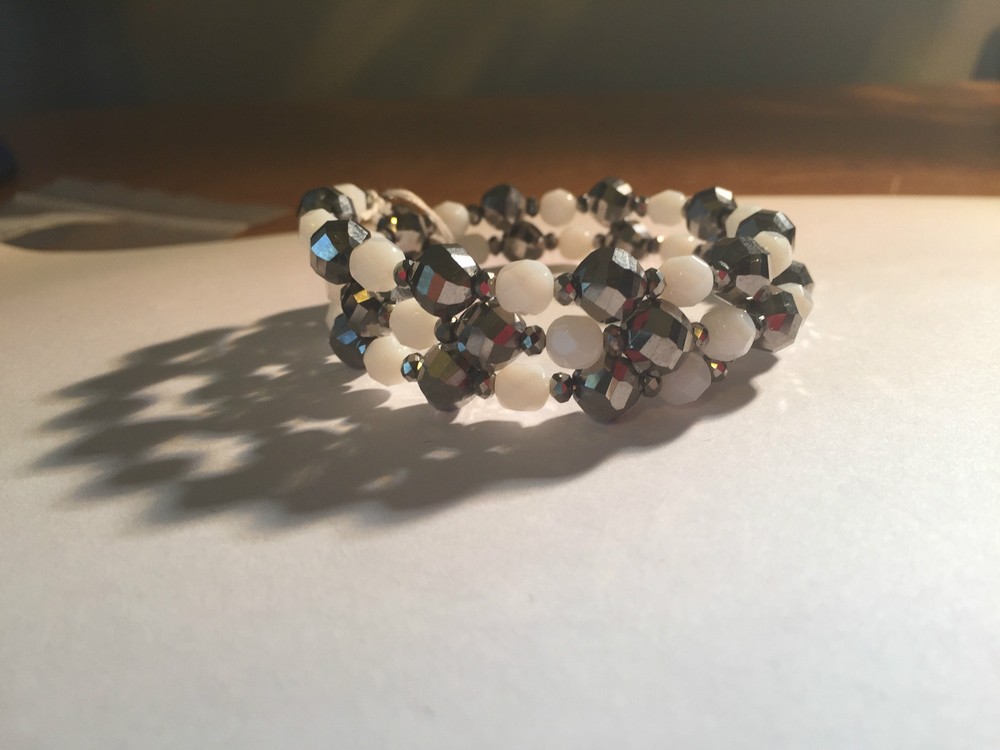 White and Silver Bracelet Hand Made