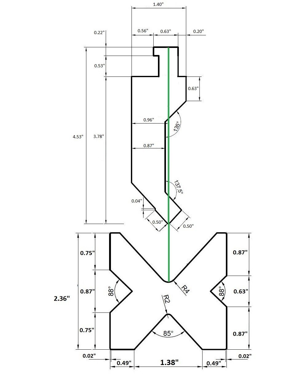 NEW Press Brake American Style Punch (12") and 4-Way Die (12") Combo