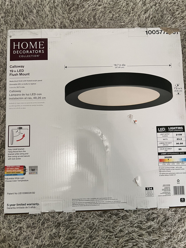 Home Decorators Collection Calloway 19 in. Matte Black Concave Selectable LED Fl