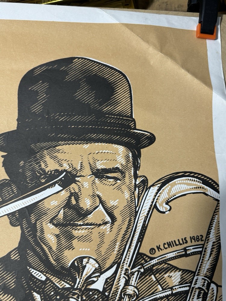 1982 Laurel and Hardy Poster by K. Chillis – Rare Vintage Comedy Art