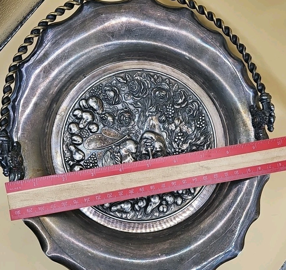 Antique Victorian Tufts Quadruple Plate Silver Brides Basket w Handle Footed