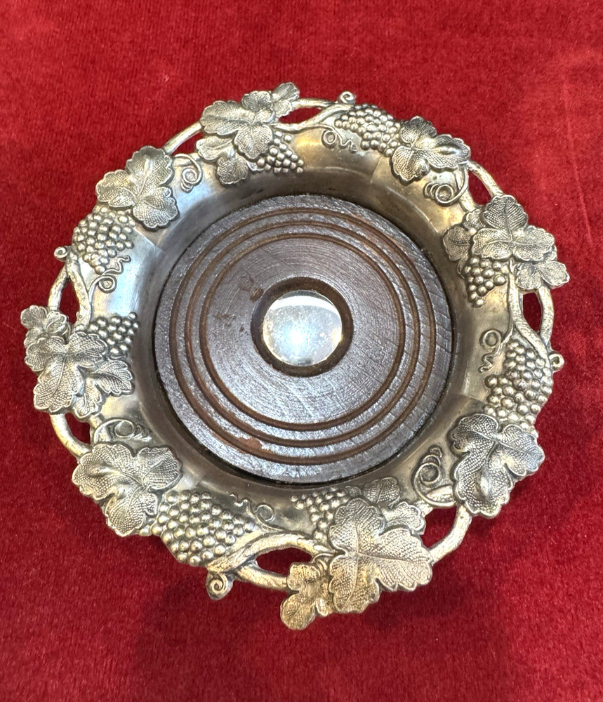VTG Silver Wine Bottle Coaster Hallmarked Regency Design Grapevine Barware 1890