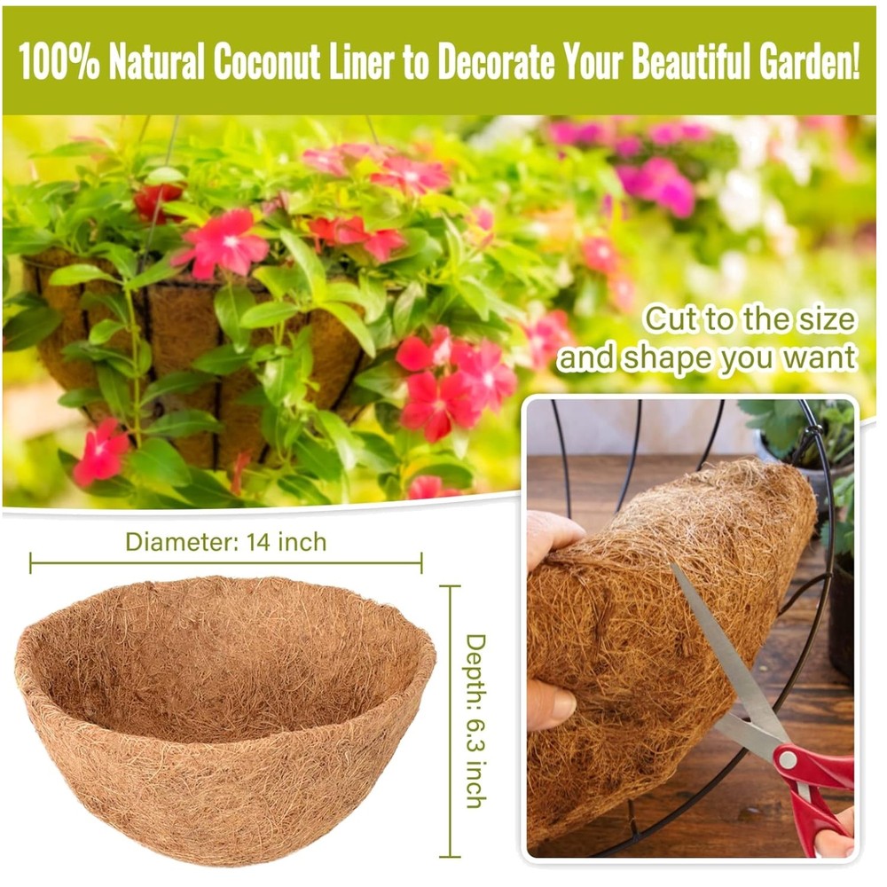 6 Pack 14" Coconut Fiber Basket Liners - Replacement
