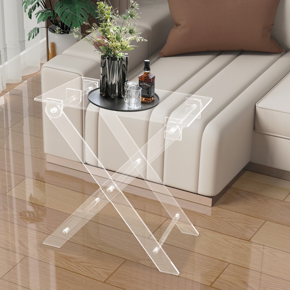 Foldable Acrylic Computer Table X-shaped Clear Computer Rack Stand Coffee Table