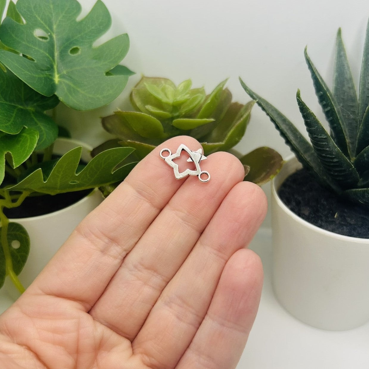 Celestial Silver Star Connector Charm, 18x12mm - US Seller