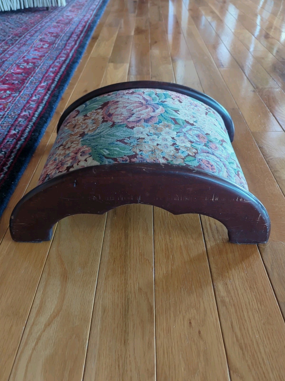 Antique vintage Arched Wood Upholstered Durable Fabric Footstool