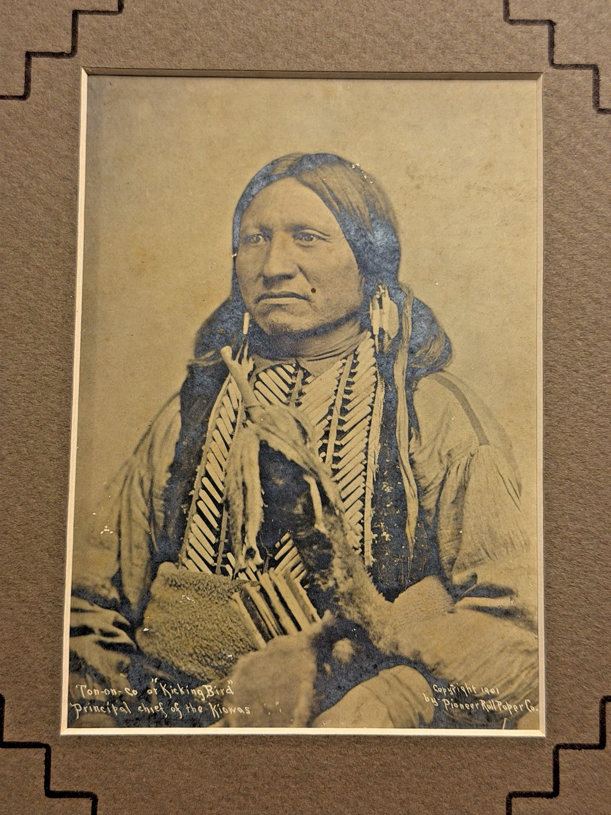 Antique Native Amerian Indian Photograph of Kicking Bird (Teneangop'te) Cheif