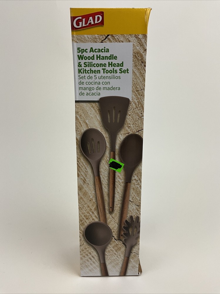 Glad Acacia Wood Handle Silicone Head Kitchen Tools Set