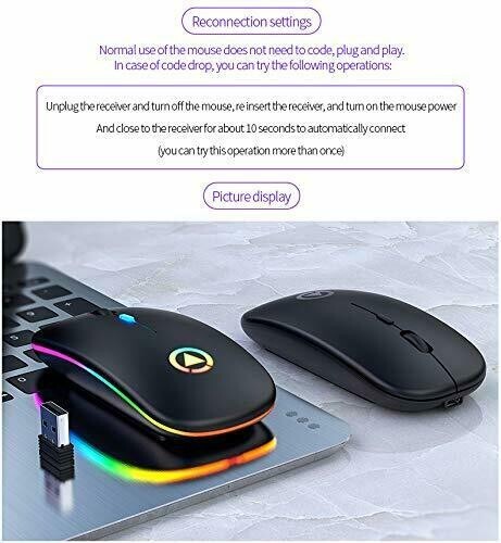2.4GHz Wireless Optical Mouse USB Rechargeable RGB Cordless Mice For PC Laptop