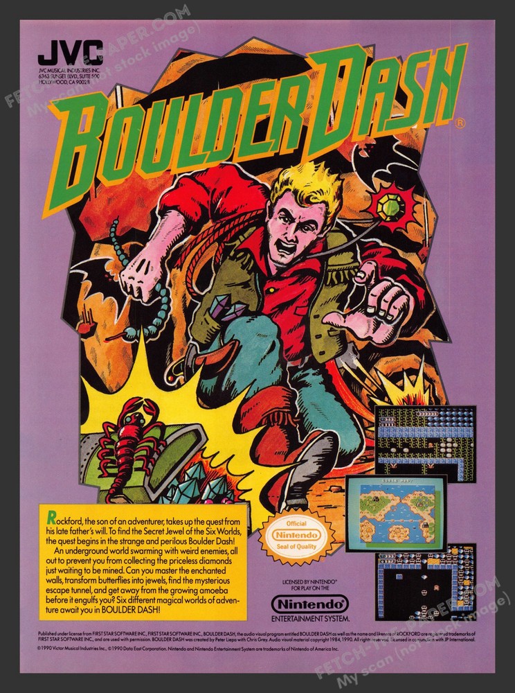 Boulder Dash Video Game 1990s Print Advertisement Ad 1990
