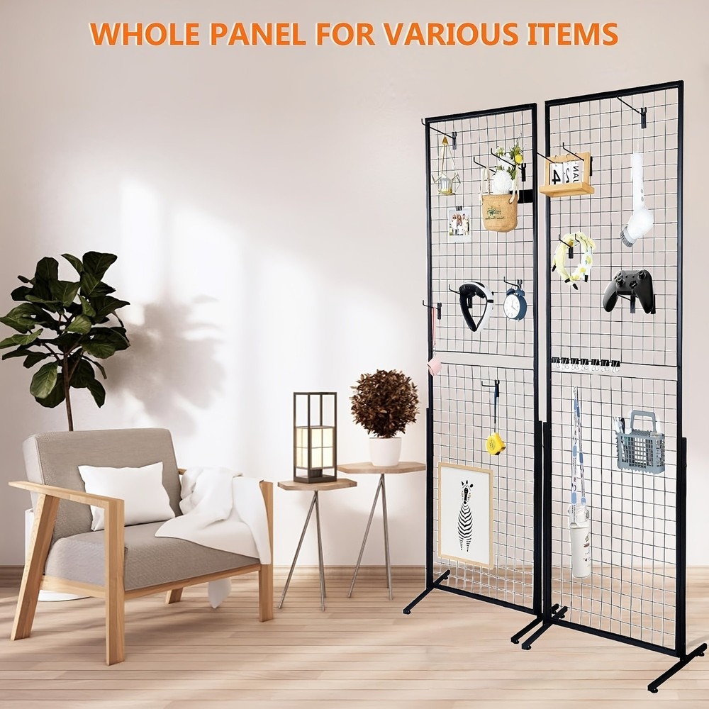 2PACK Floor Standing Wire Grid Display Rack, Double-Sided Display Tower with T-B