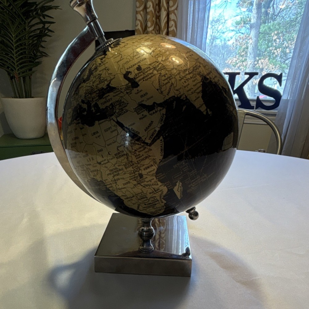Black Gold Rotating Decorative Tabletop Globe with Metallic Base