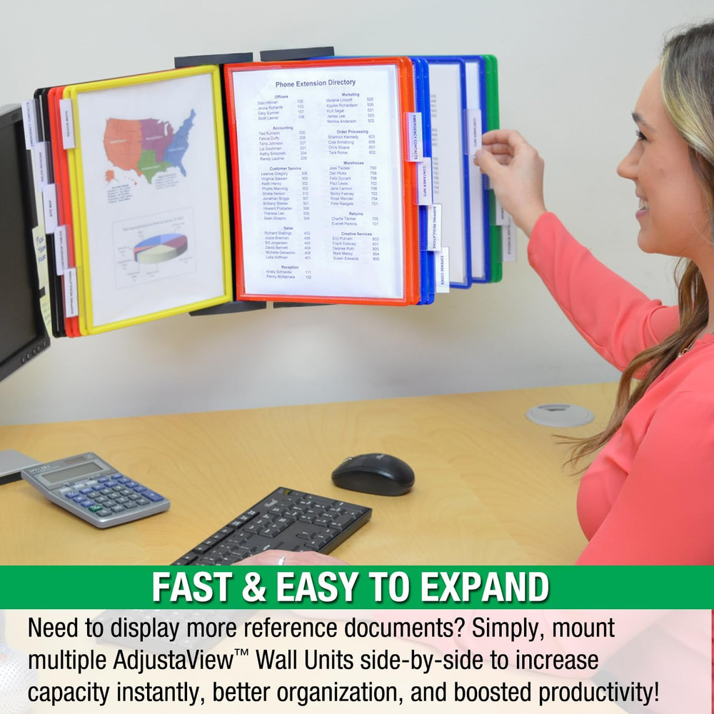 Adjustaview 10-Pocket Wall Reference Organizer with Easy-Load Pockets and Mounti