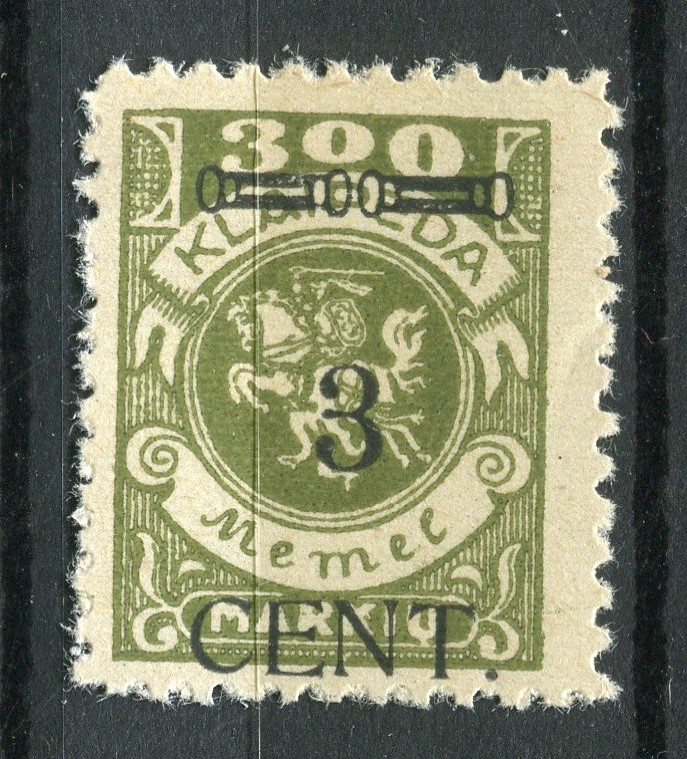 LITHUANIA MEMEL; 1923 early CENT. Surcharged issue Mint hinged 3c. value