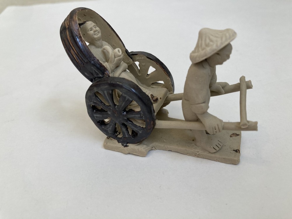 RICKSHAW FOR BONSAI DISPLAY CLAY CERAMIC MUDMANS
