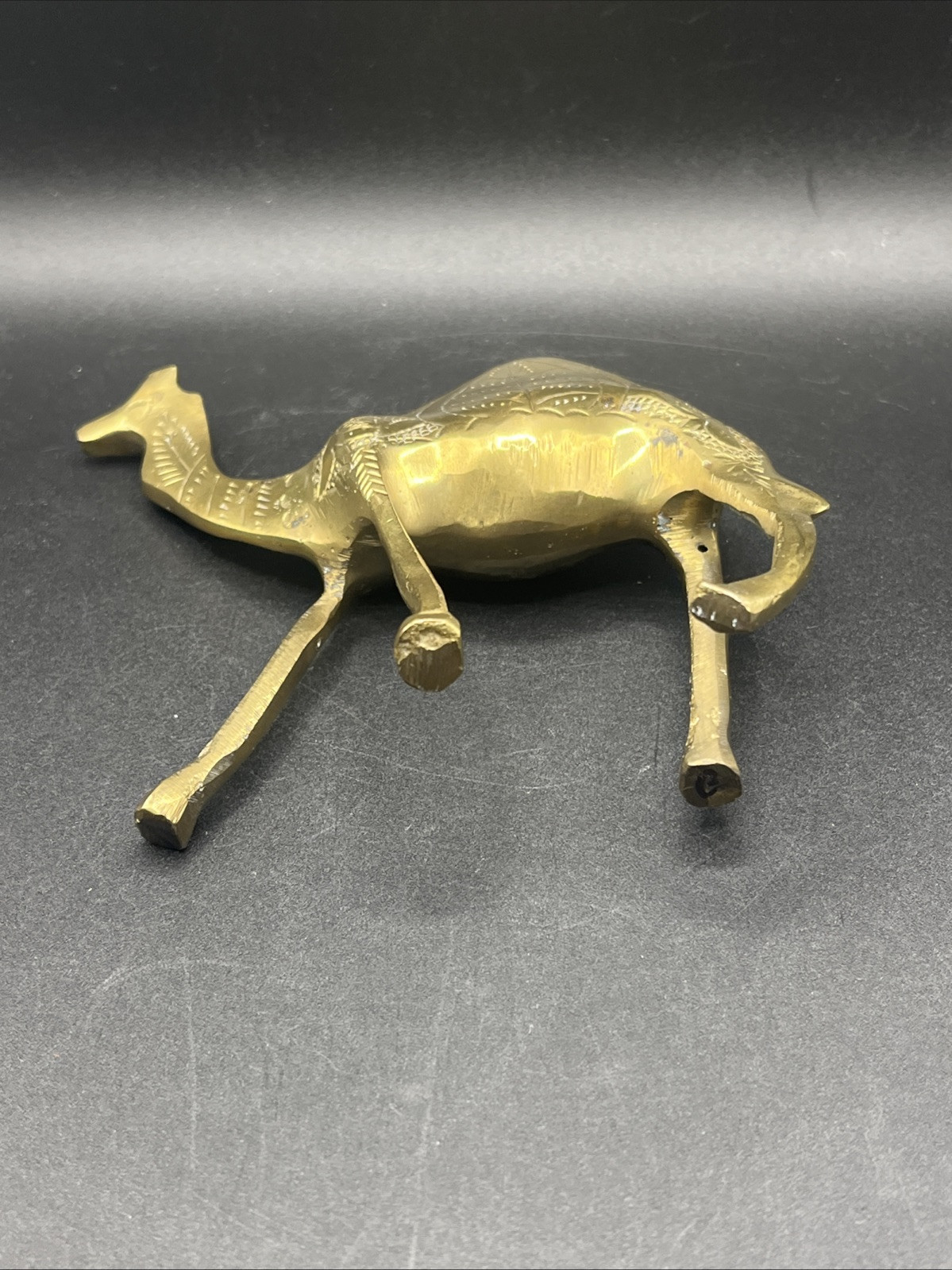 Solid Brass Etched Camel Figurine 4.25" Tall x 5" Wide Vintage Decor