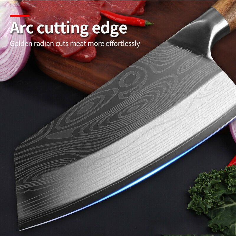 Stainless Steel Asian Kitchen Knife Butcher Chef Damascus Cleaver Chopping Meat