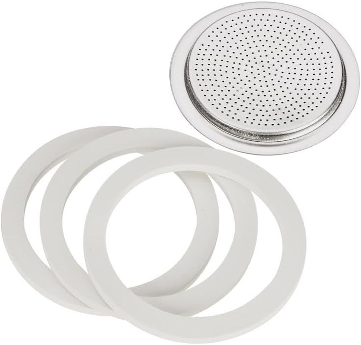 Authentic 6-Cup Moka Express Replacement Filter & 3 Gaskets for Perfect Espresso