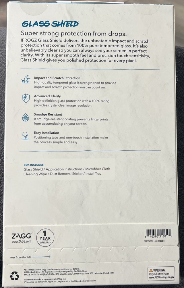 Zagg IFrogz Apple iPhone 16 Pro Max Glass Shield Screen Protector