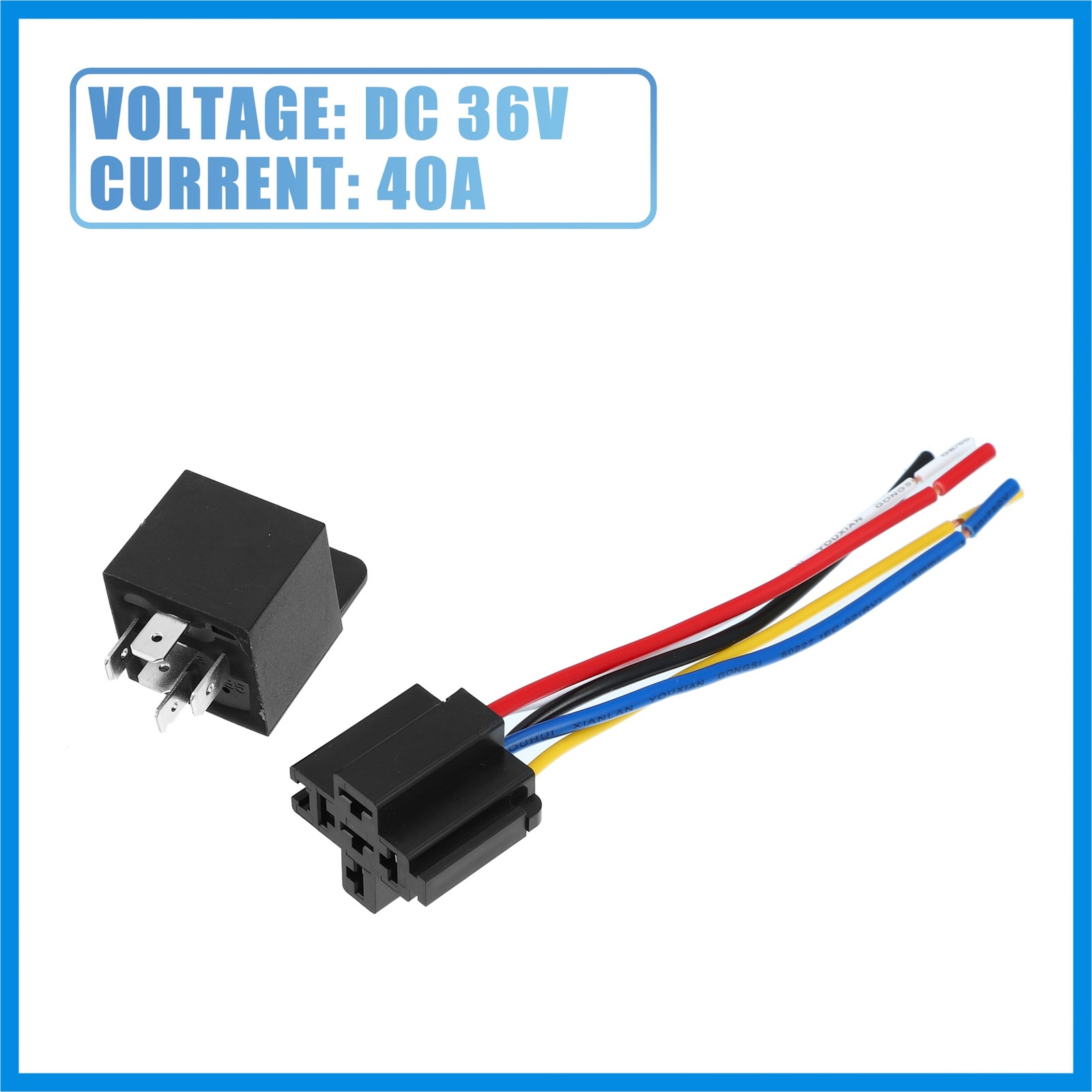 DC 36V 40A SPDT Automotive Relay 5 Pin 5 Wires with Harness Socket Plug