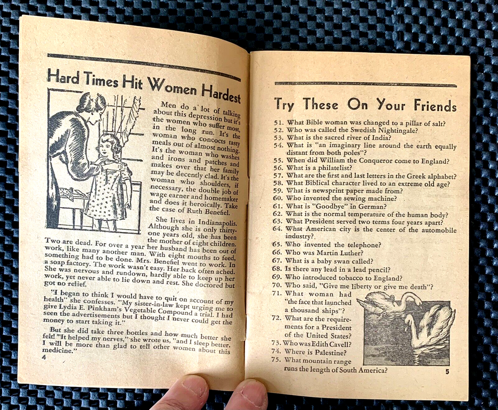 THREE HUNDRED BRAIN TEASERS LYDIA E. PINKHAM'S DEPENDABLE PRODUCTS BOOKLET