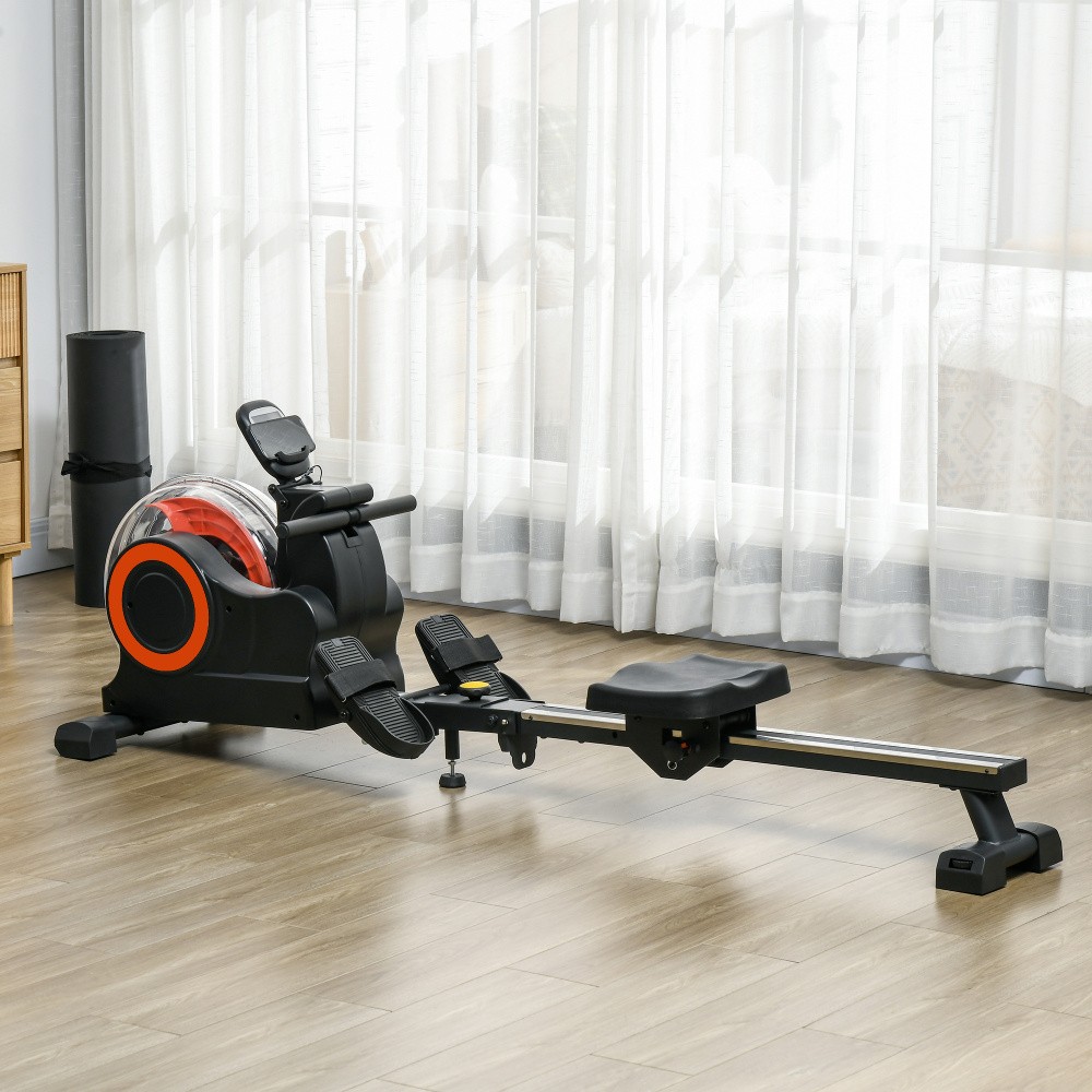 Folding Water Rower Machine w/ LCD, Adjustable Resistance & Wheels