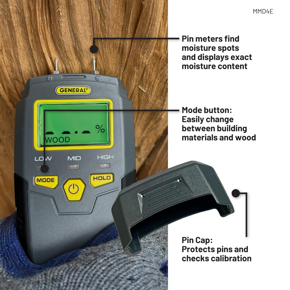 General Tools MMD4E Digital Moisture Meter, Water Leak Pin Type, Gray
