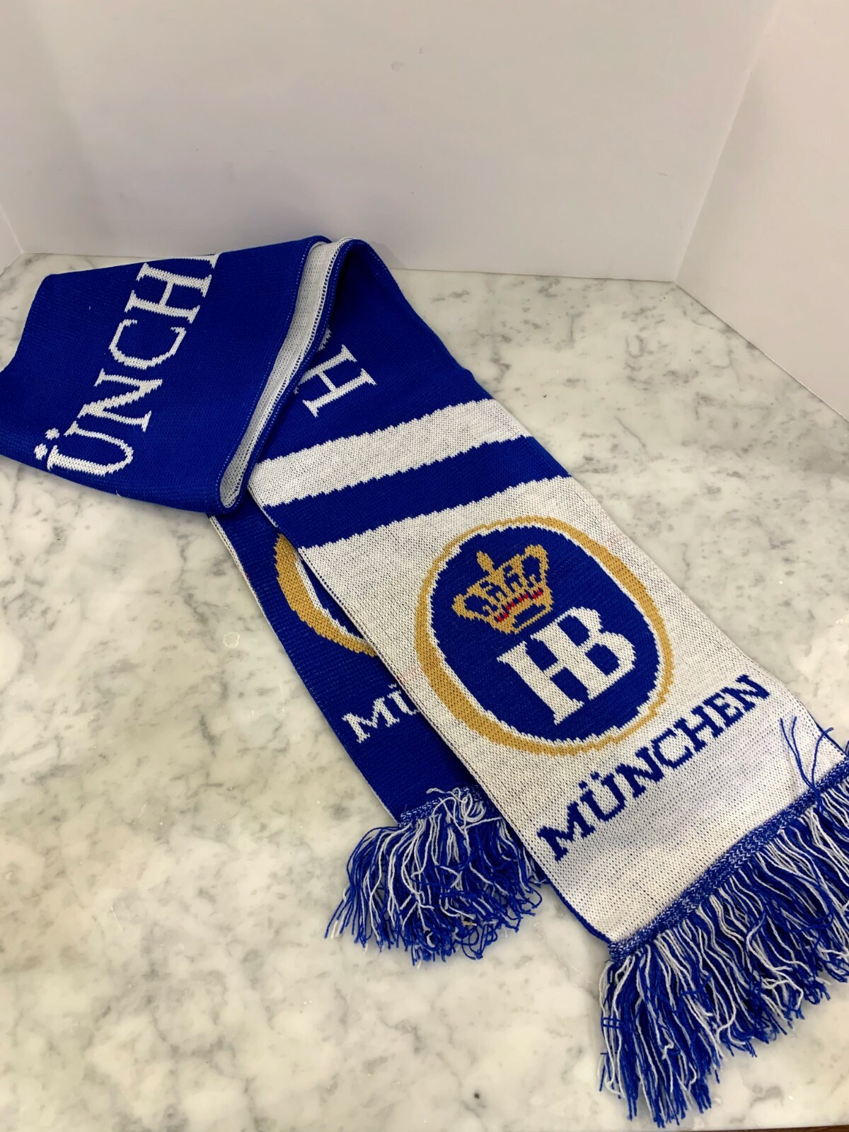 NEW Hofbrau Munchen Brewery Beer Scarf Reversible Blue and White 61” L x 7.5” W