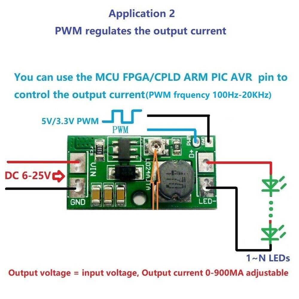 2 Pcs LD24AJTA LED Driver Board 20W DC6~25V Adjustable PWM Controlled DC‑DC