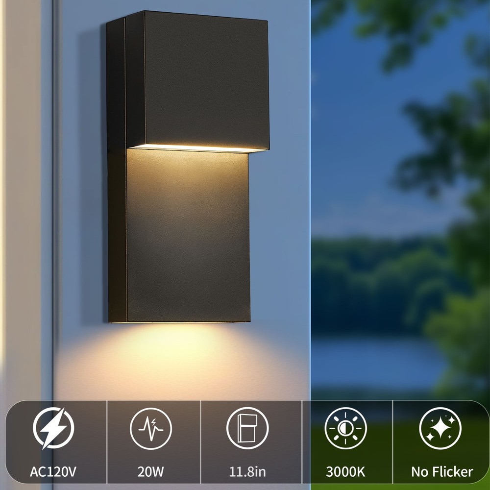 1-2 Pack 11.8 in. Black Outdoor Wall Light