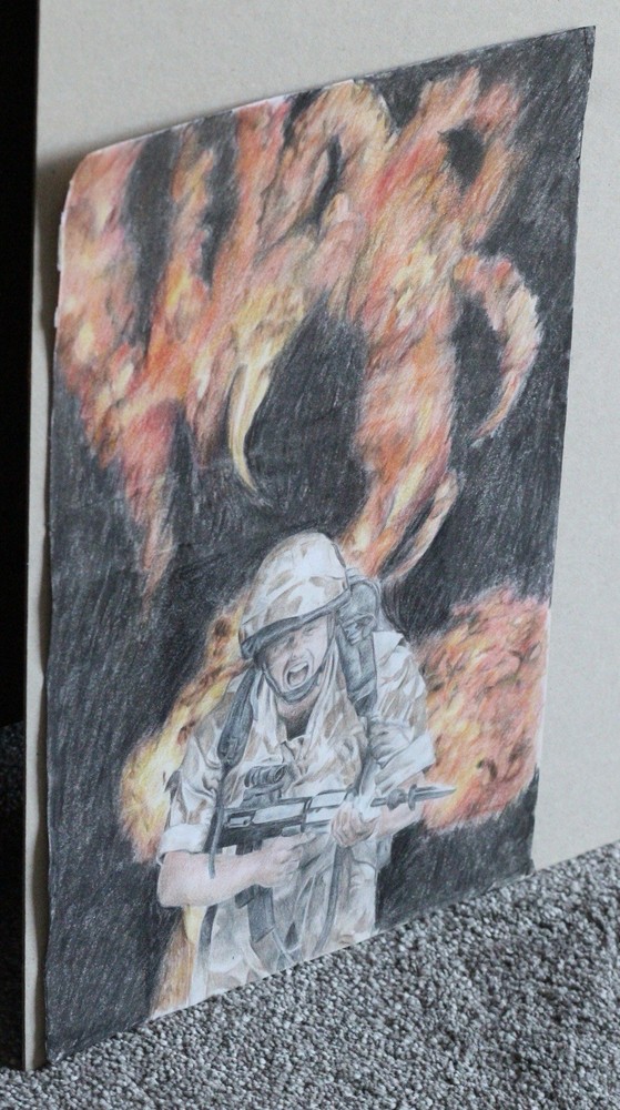 War Original Colouring Pencil Drawing On Paper A3