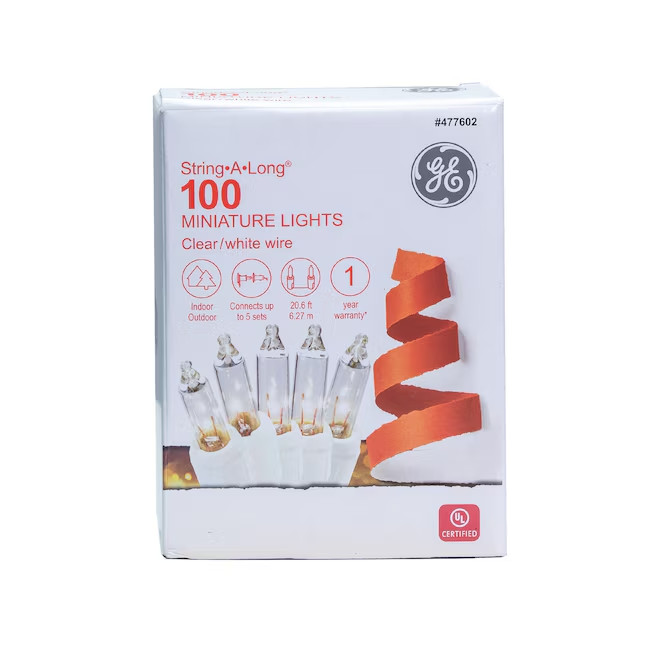 GE String-A-Long 100-Ct. Clear Incandescent Christmas String Lights WHITE WIRE
