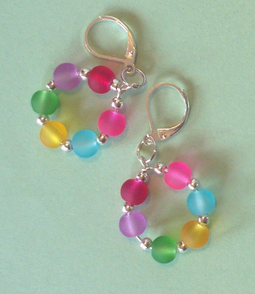 COLORFUL beach glass CRYSTAL earring HOOPS SP LEVERBACK handcrafted